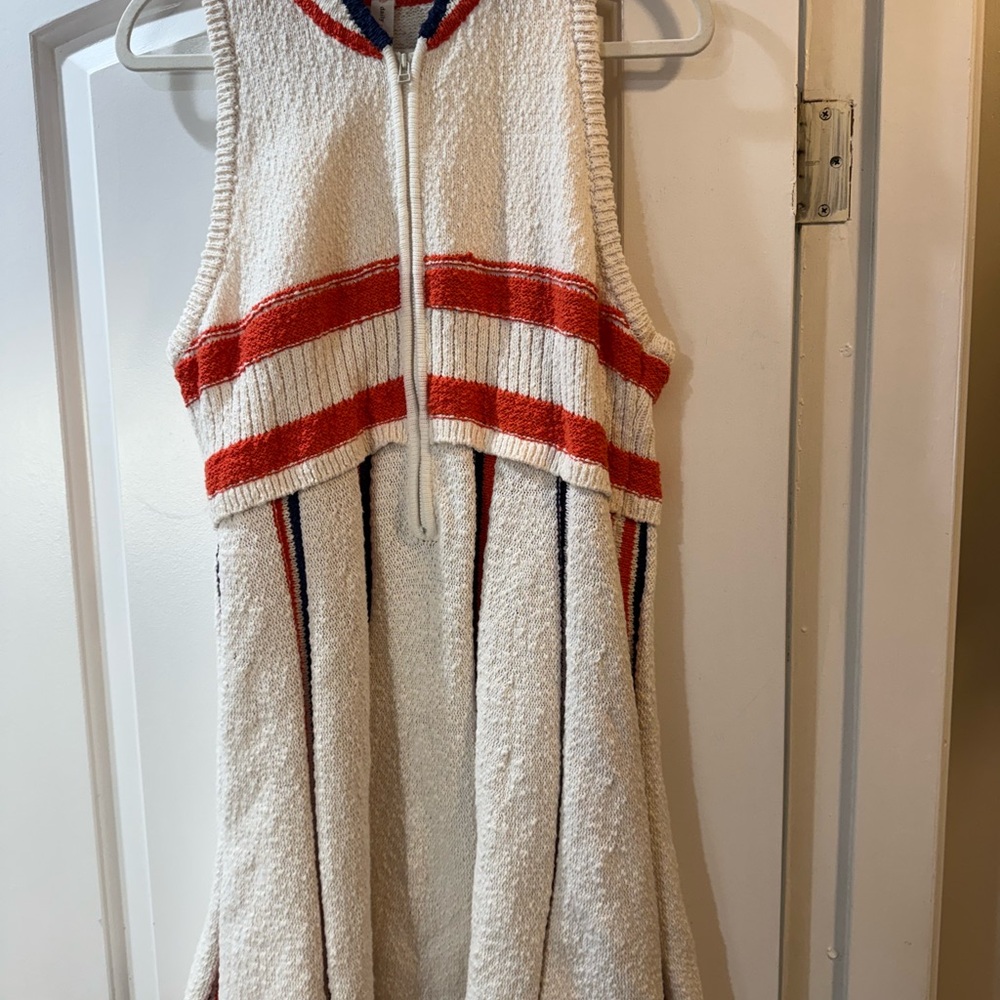 Anthropologie Red and White Sleeveless Zip-Up Dress
